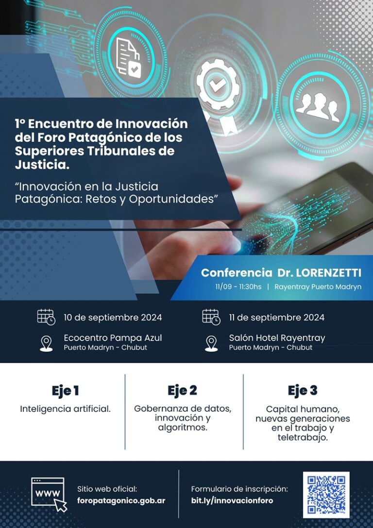 Banner del 1° encuentro de Innovación del foro Patagónico de los superiores Tribunales de Justicia