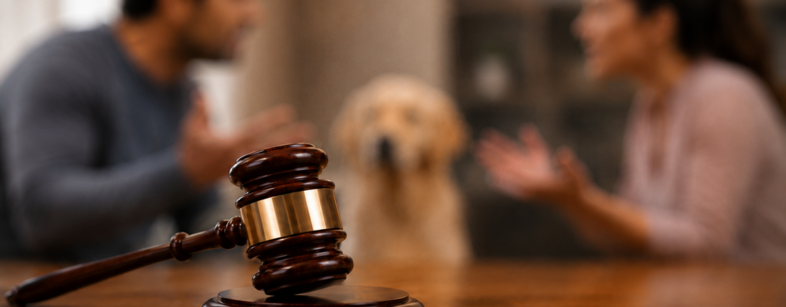 Perra adulta acompañada por una persona en un hogar, en referencia al fallo que reconoció su condición de ser sintiente.