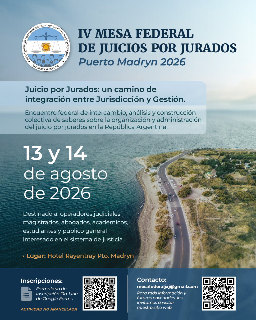 La IV Mesa Federal de Juicio por Jurados se realizará el 13 y 14 de agosto de 2026 en Puerto Madryn.