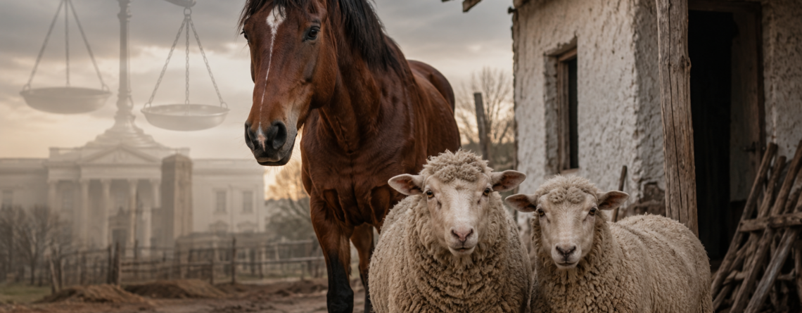 Caballo y ovejas en referencia al fallo del Tribunal de Impugnación de La Pampa por maltrato animal