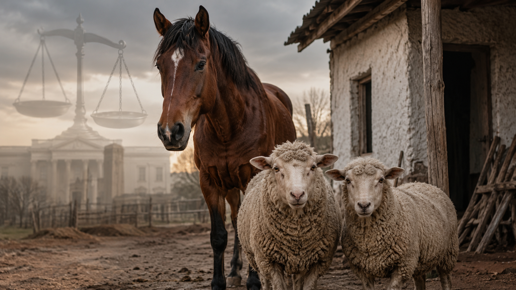 Caballo y ovejas en referencia al fallo del Tribunal de Impugnación de La Pampa por maltrato animal